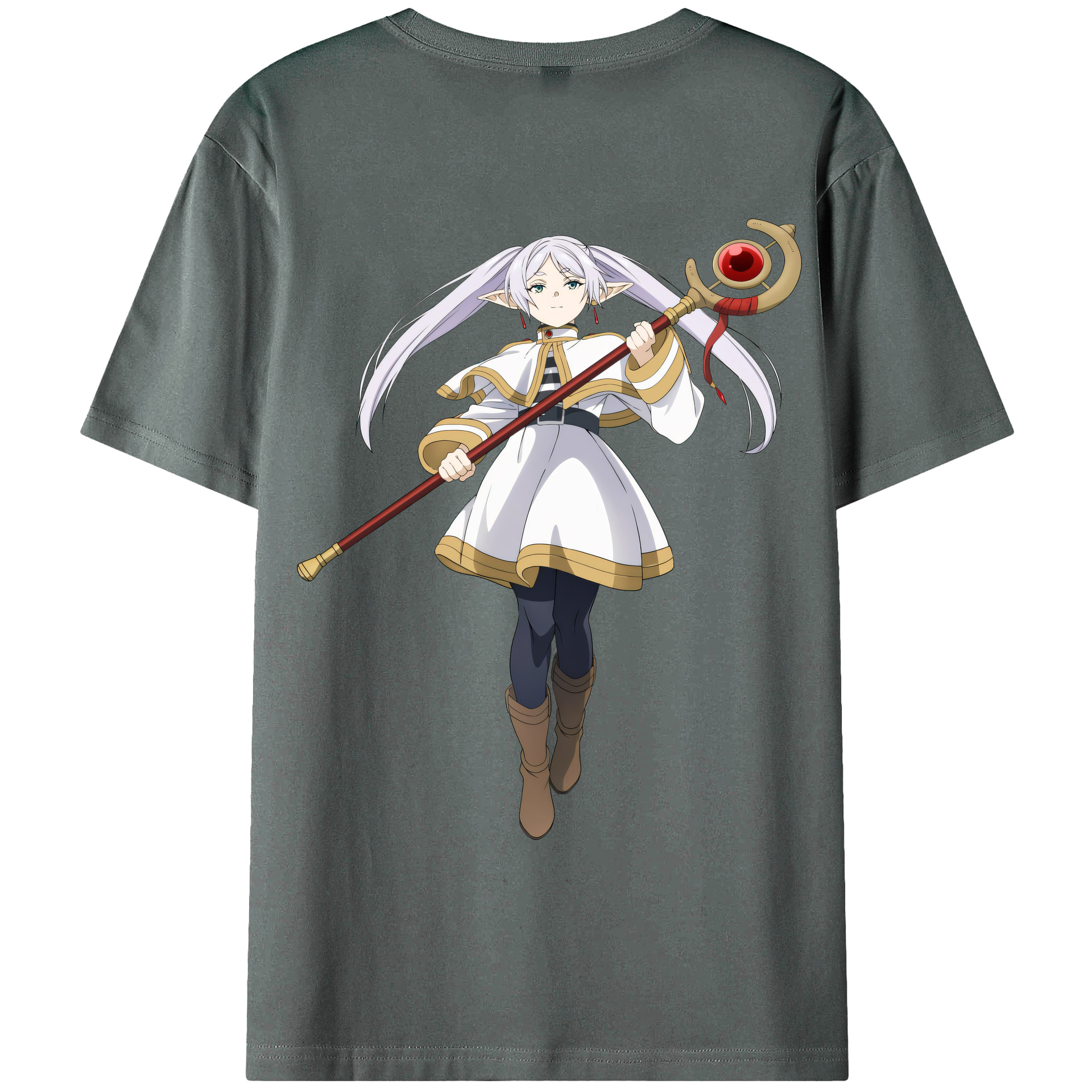 （画像用） 葬送のフリーレン Frieren 綿100％ メンズ半袖Tシャツ（バックプリント） 通気性